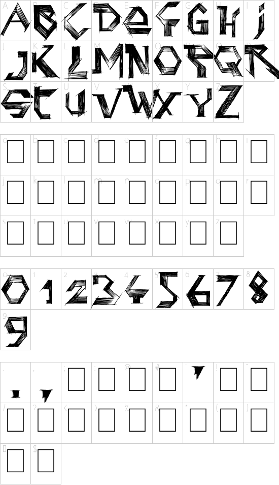Penball Wizard font character map