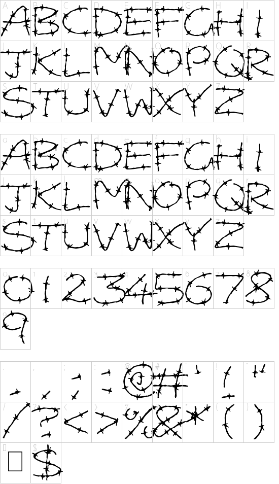 Barbed Wires font character map