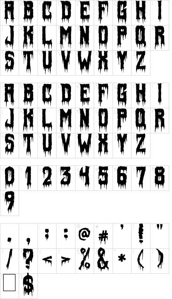 Fiendish font character map