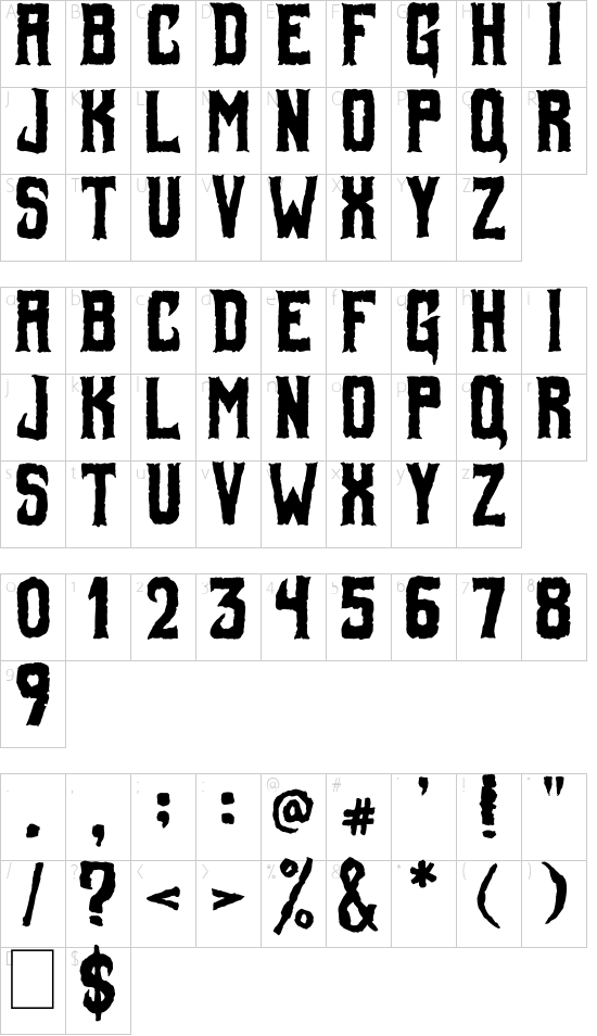 Foul Fiend font character map