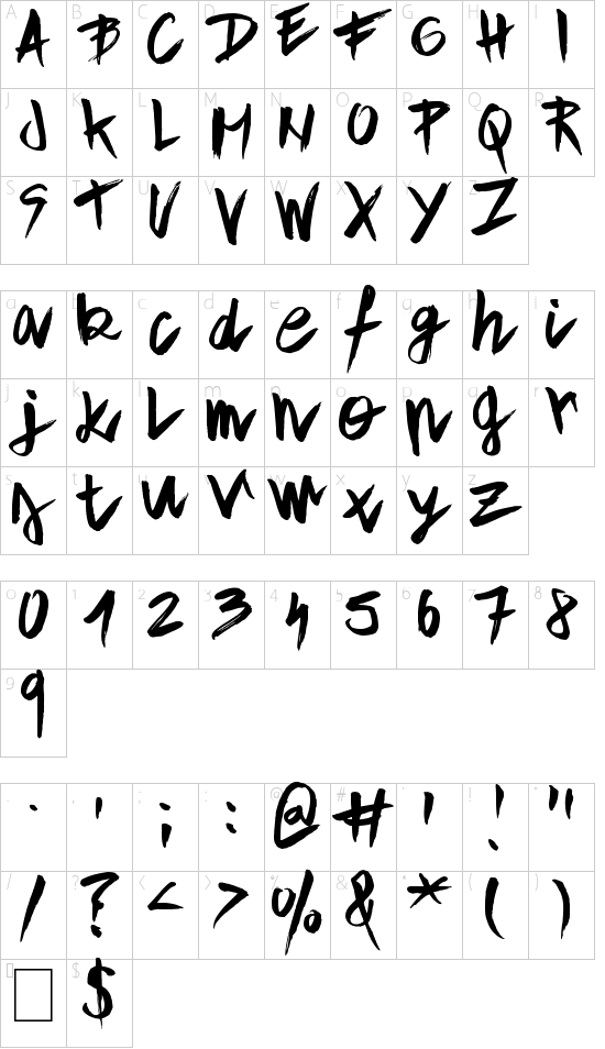 Aple Time font character map