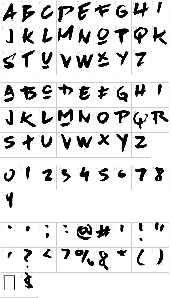 Avenue Drift font character map