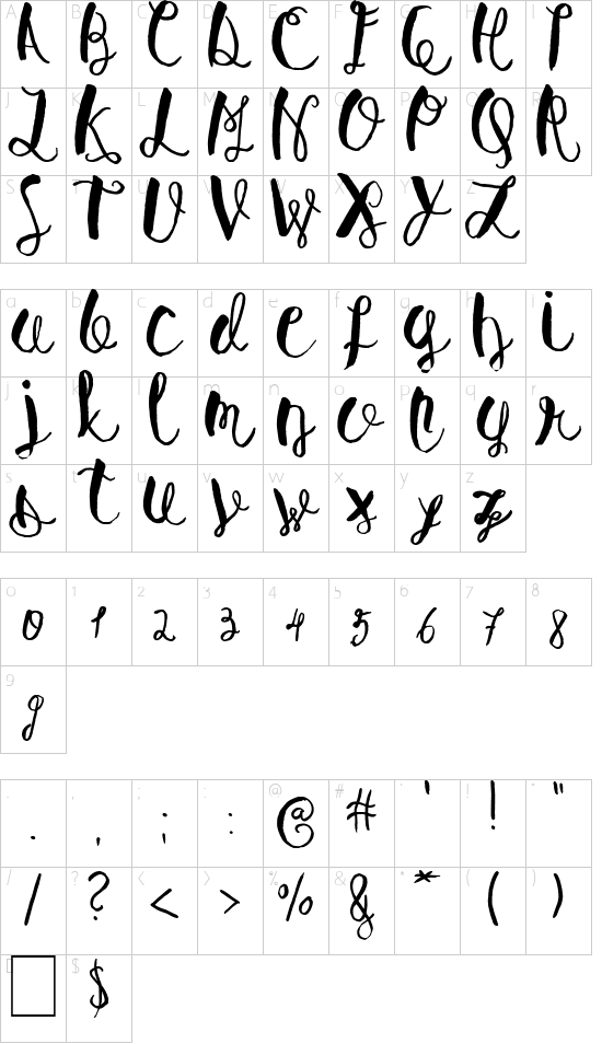 Baley Sun font character map