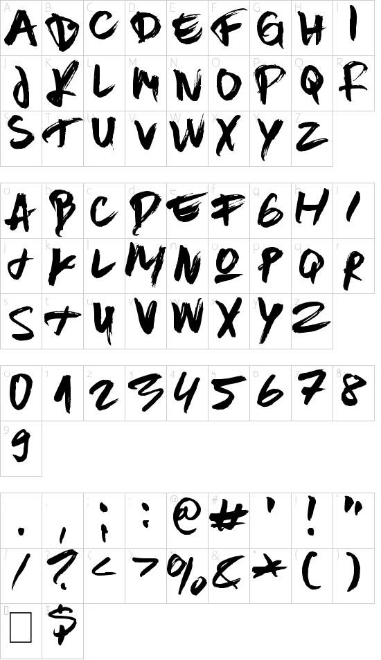 Constructor Tie font character map