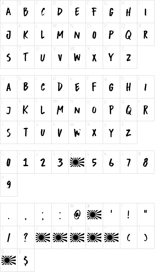 DK Buntaro font character map