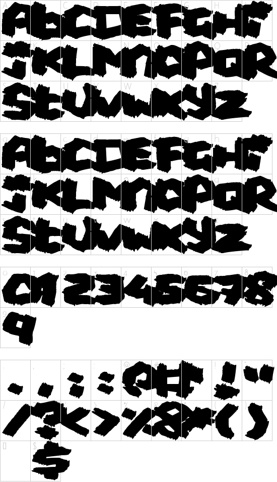 Fat Brush font character map