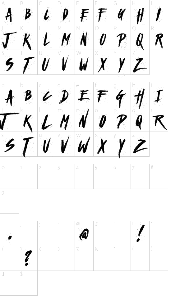 Haze Dark Demo font character map