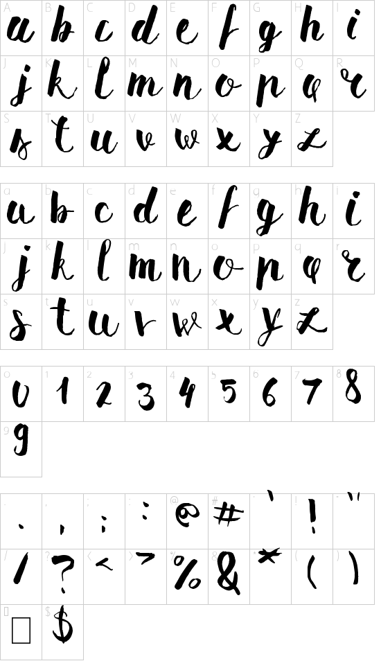 Pomah Type font character map