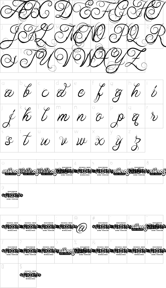 Ababil Script DEMO font character map