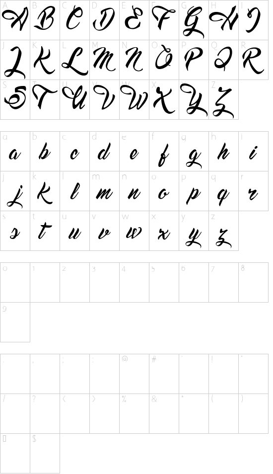 Dream American Diner demo font character map