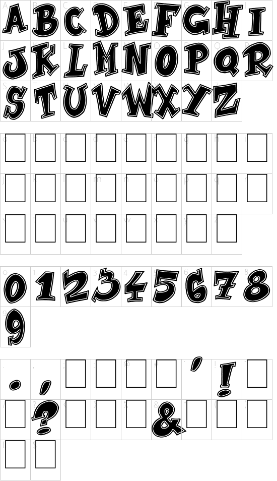 Brown Shoes font character map
