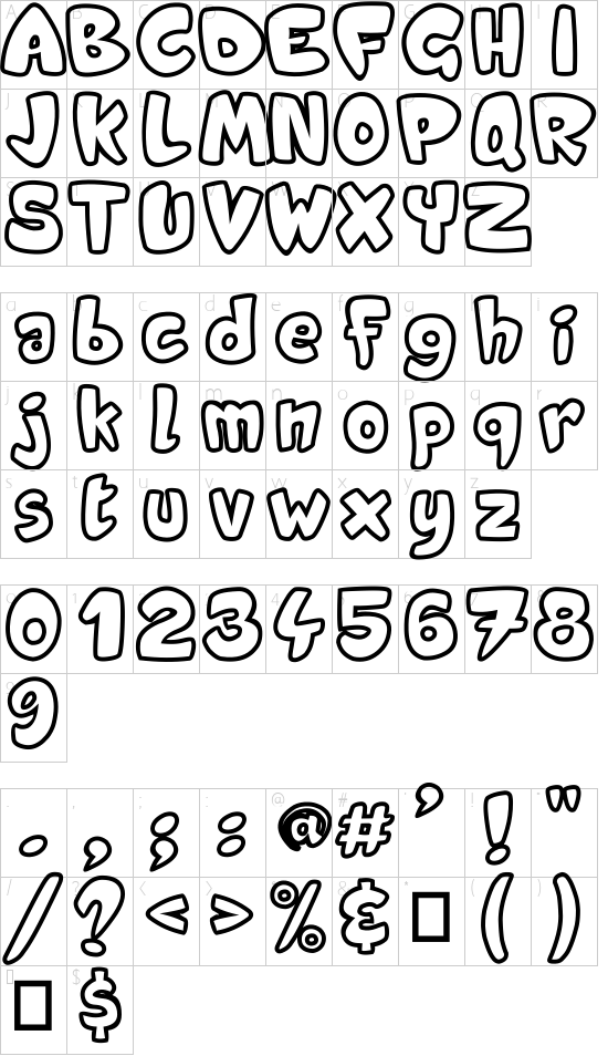 Candy Shop font character map
