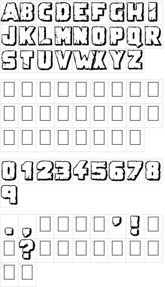 Demolition Crack Shadow font character map