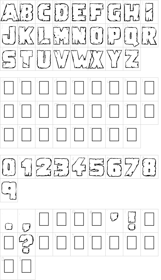 Demolition Crack font character map
