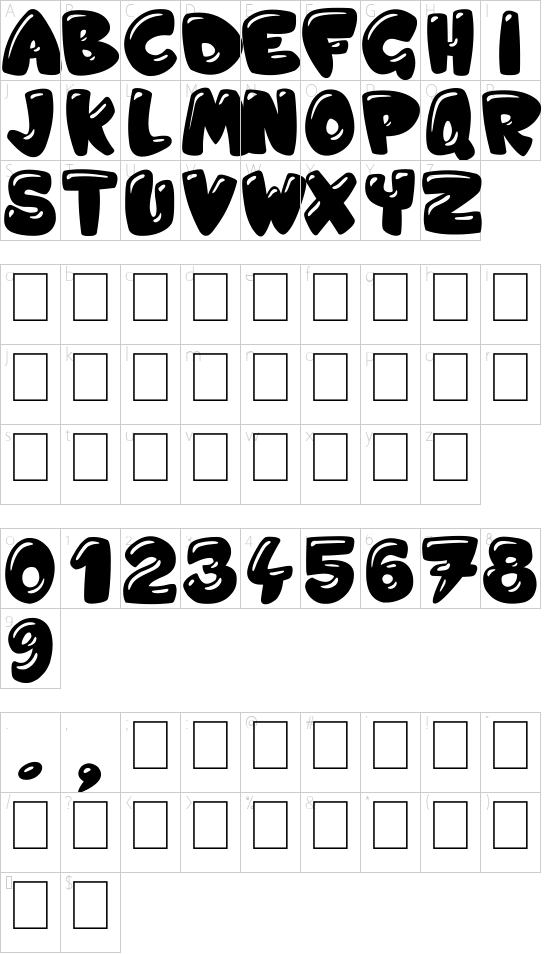 Jelly Crazies font character map