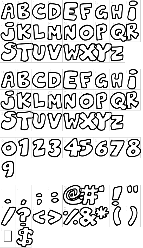 Jelly Wobblers font character map