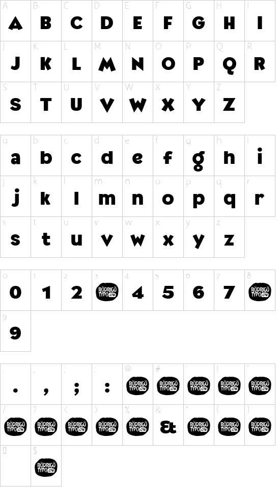 Minnie Regular font character map
