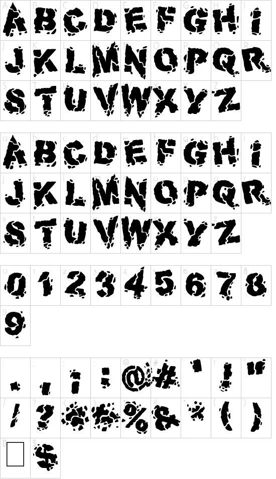 Volcanic Dungeon font character map