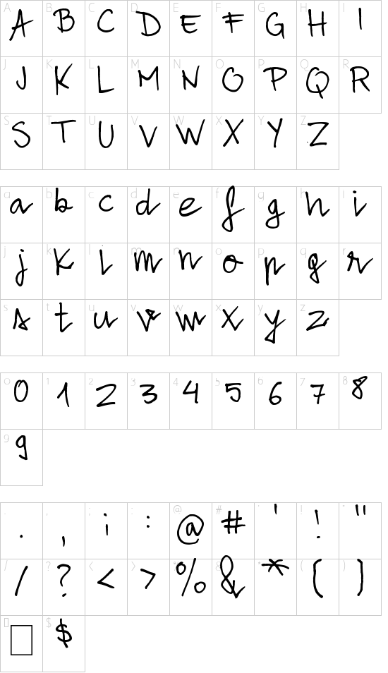 Alone Strand font character map