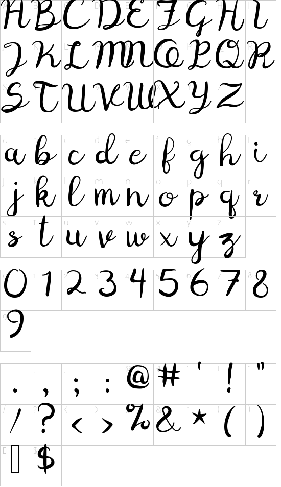 Digory Doodles font character map