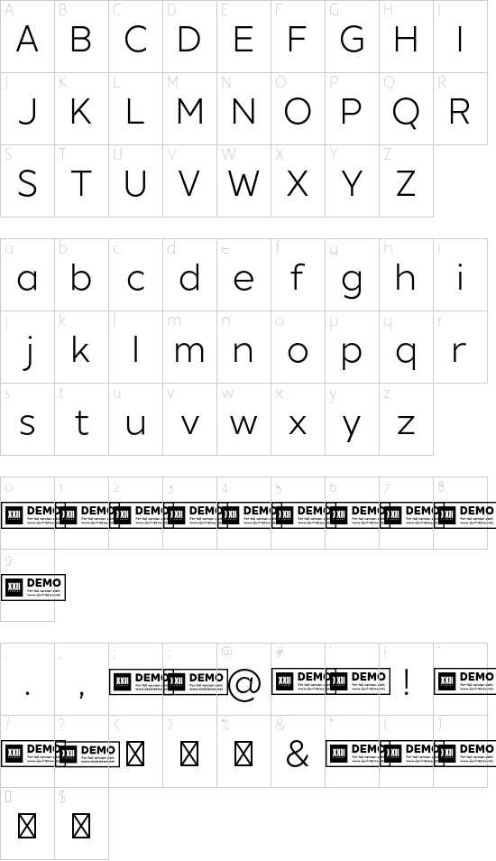 XXII Geom DEMO Book font character map