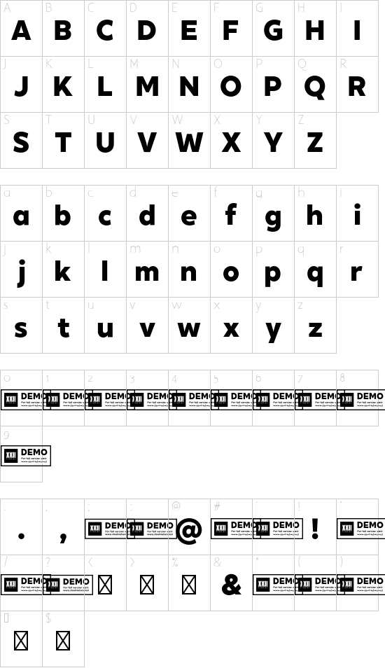 XXII Geom DEMO Heavy font character map