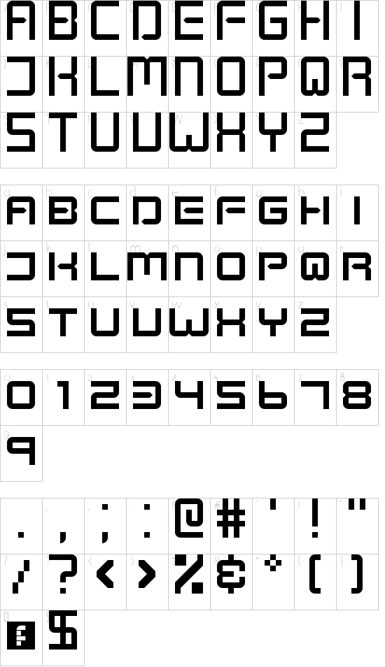 Kenney Space Regular font character map