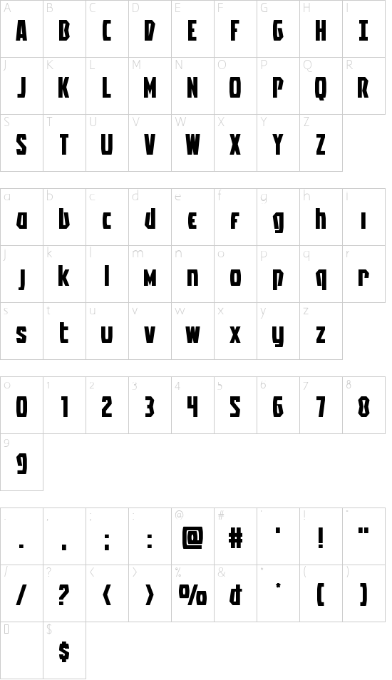 Battleworld Extra-Expanded font character map