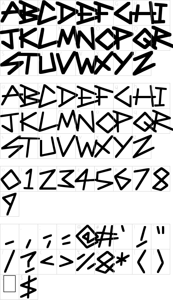 Angular Anarchy font character map