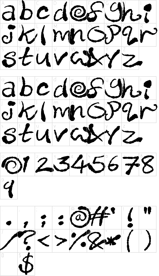 Inky Scrawls font character map