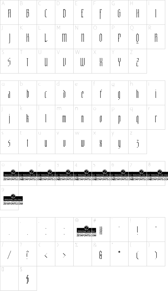 Adlibitum Light font character map