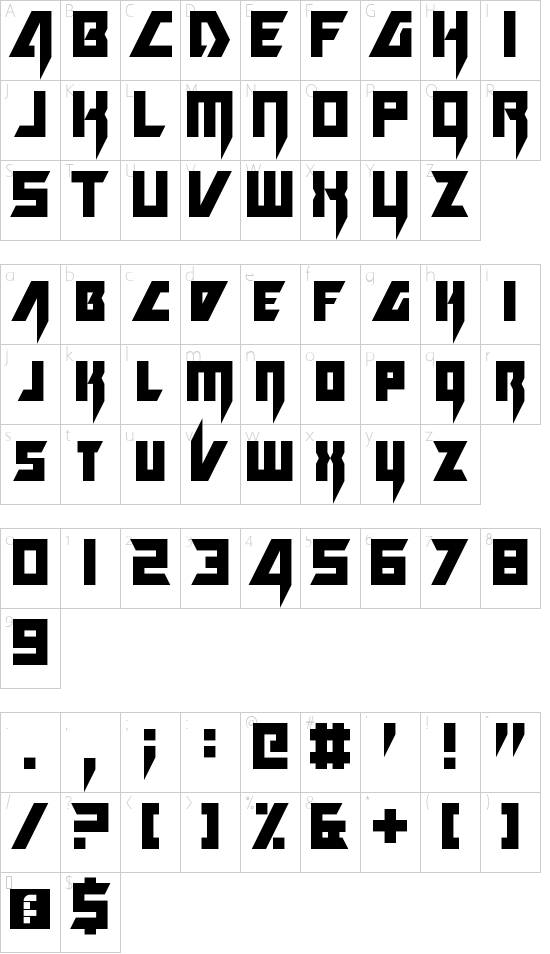 Death Hector font character map