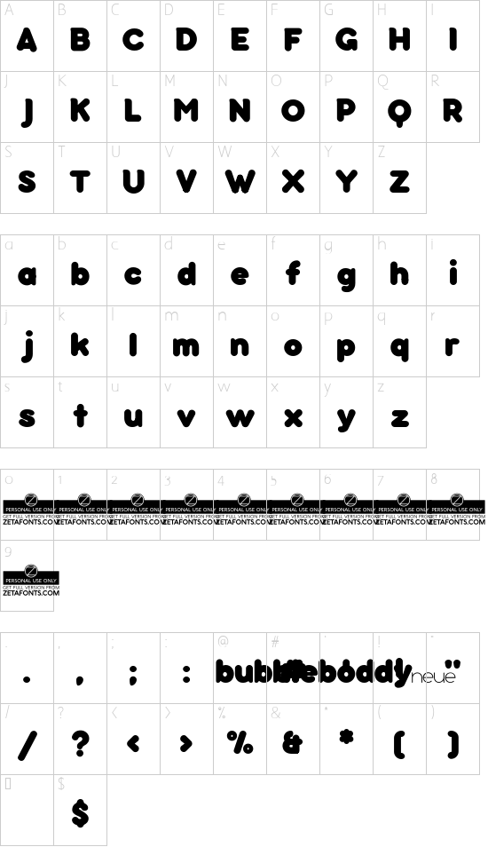 Bubbleboddy Neue Trial ExtraBold font character map