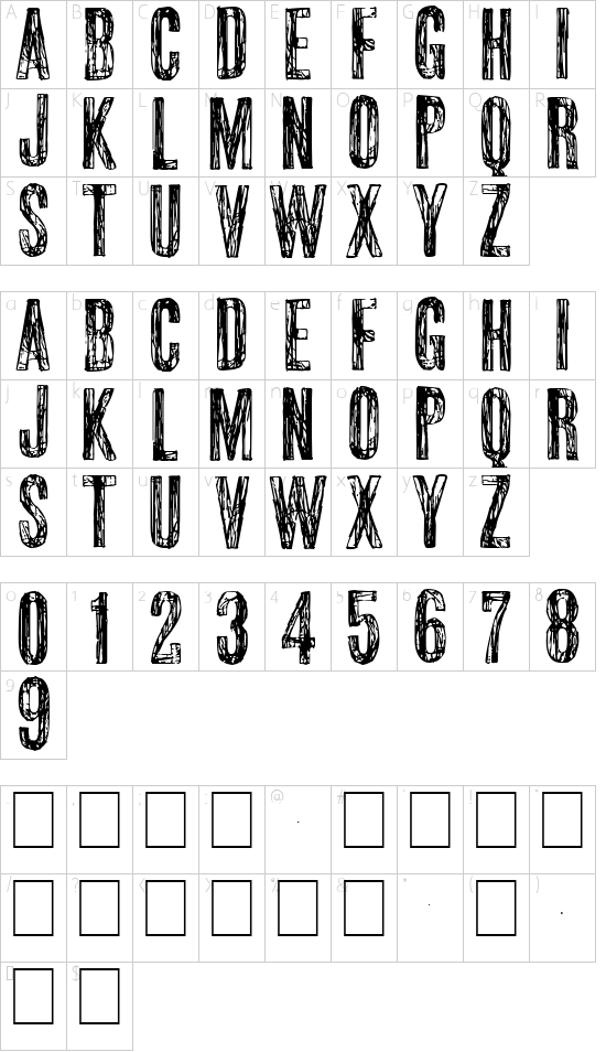 scribble2 font character map