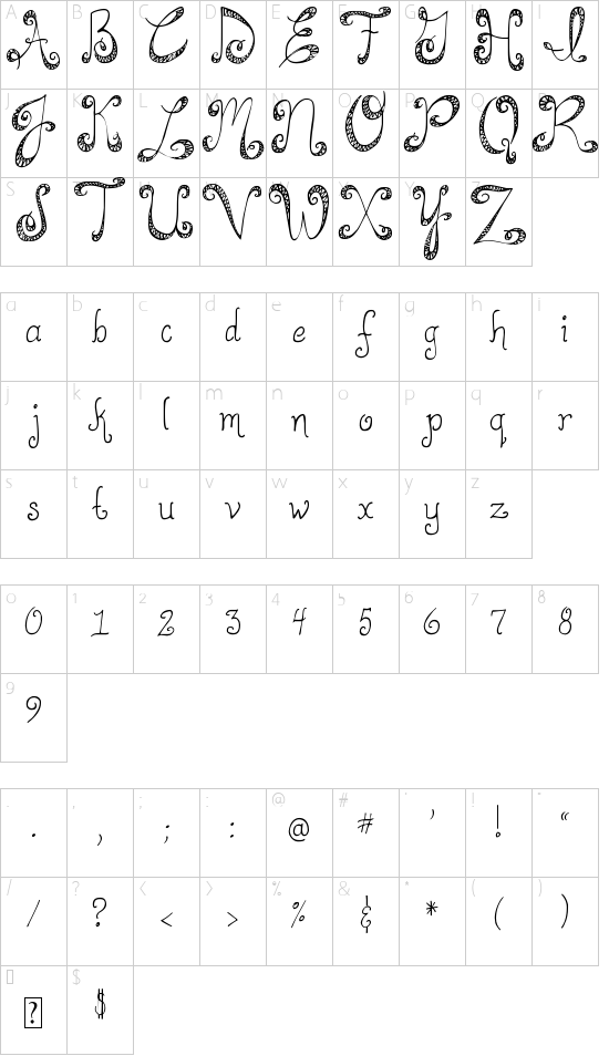 DJB HappilyEverAfter font character map