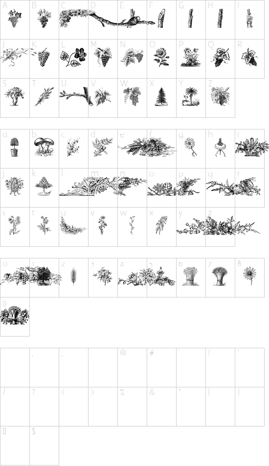 Vegetable Breathe Free font character map