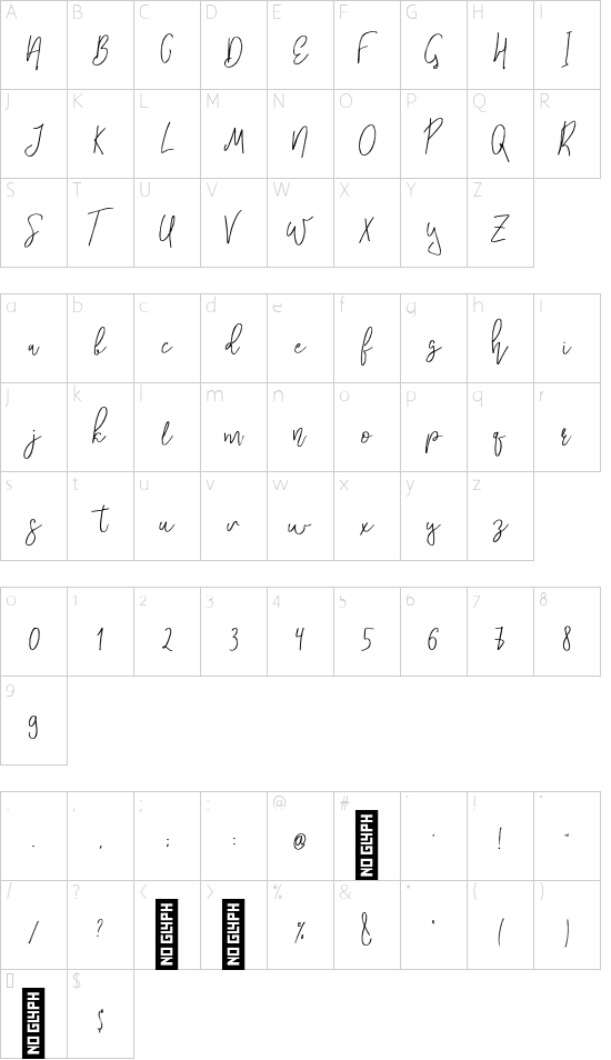 Aliviero_script Regular font character map