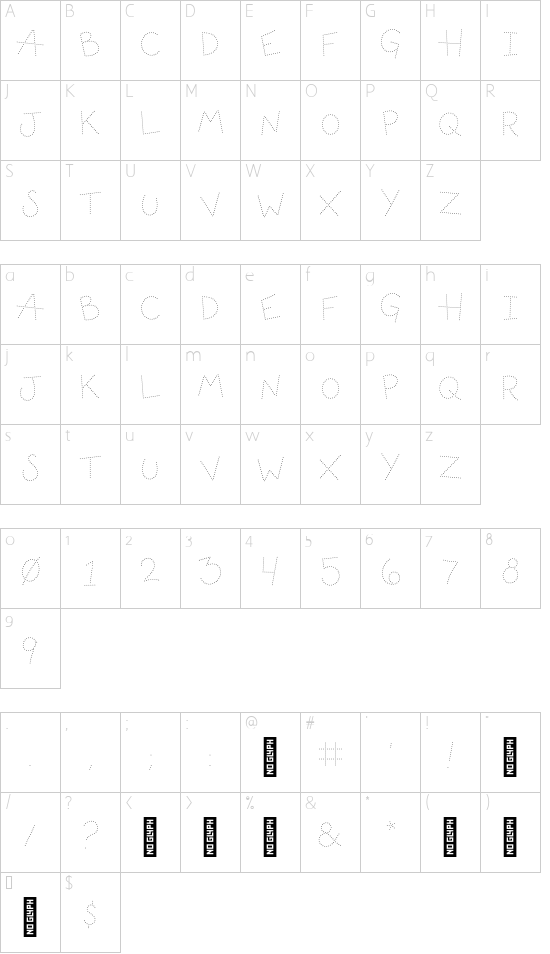 Offhand Dotted Inline font character map