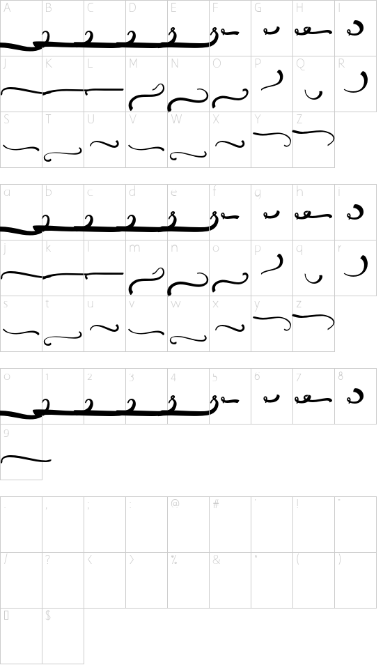 Soybeanut Swashes font character map