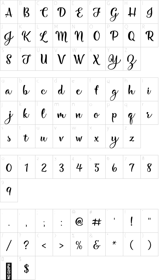 Bonjour Mon Ami Regular font character map