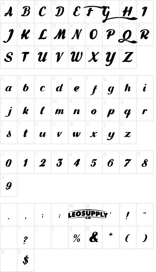 Gullias  font character map