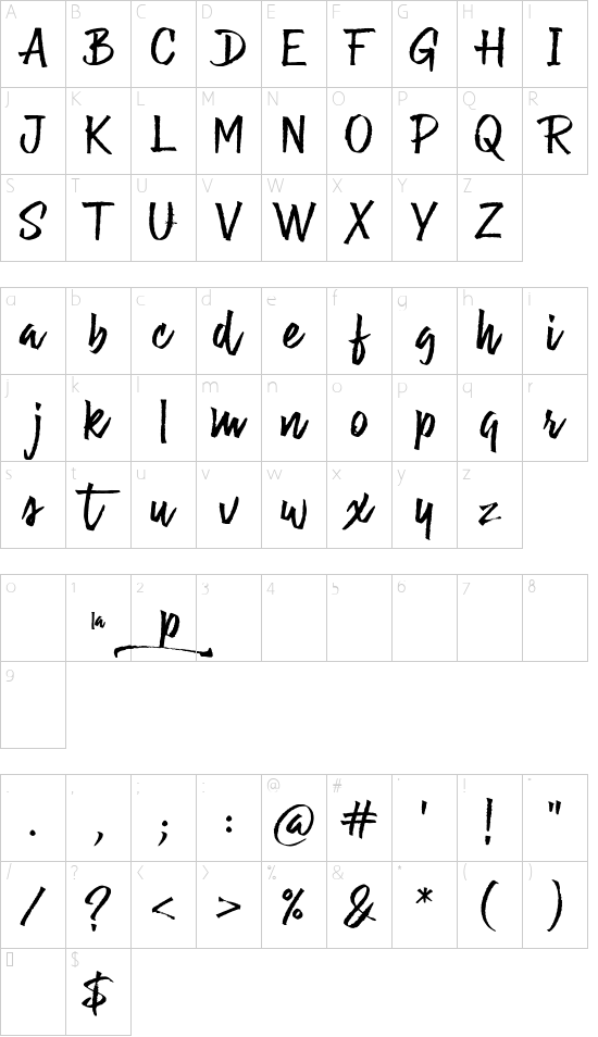 La Guapita font character map