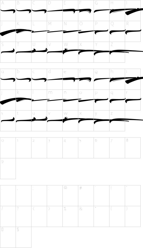 Miliki swash font character map