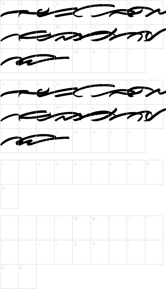 Motanly Swashes Swashes font character map