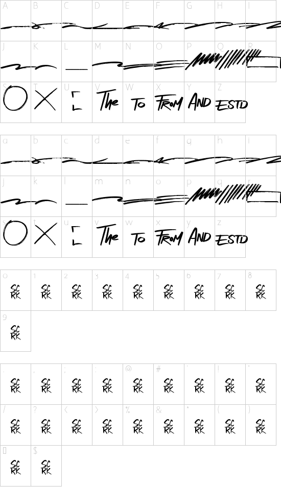 SCREAM ROCK SWASH font character map