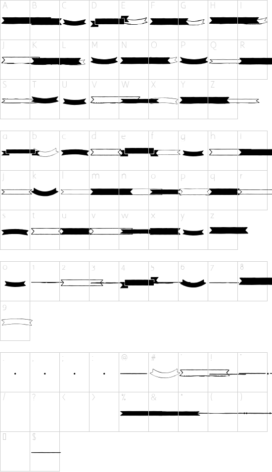True North Banners font character map