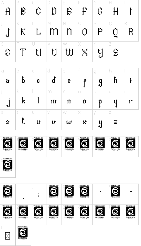 Arshaka font character map