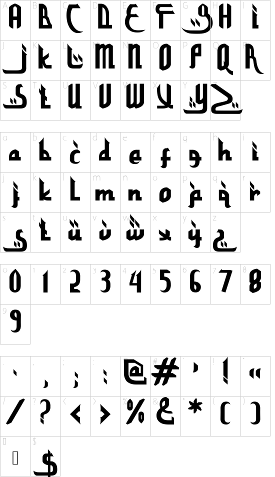 Sparkling Khufis font character map