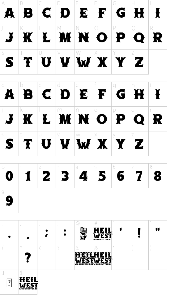 Heil West font character map