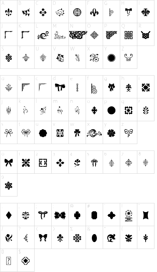 Ornaments Salad font character map